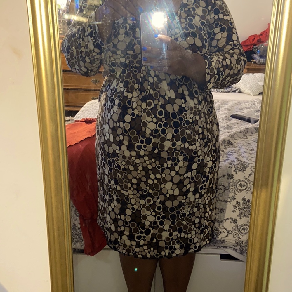 Maternity dress brown black poka dot